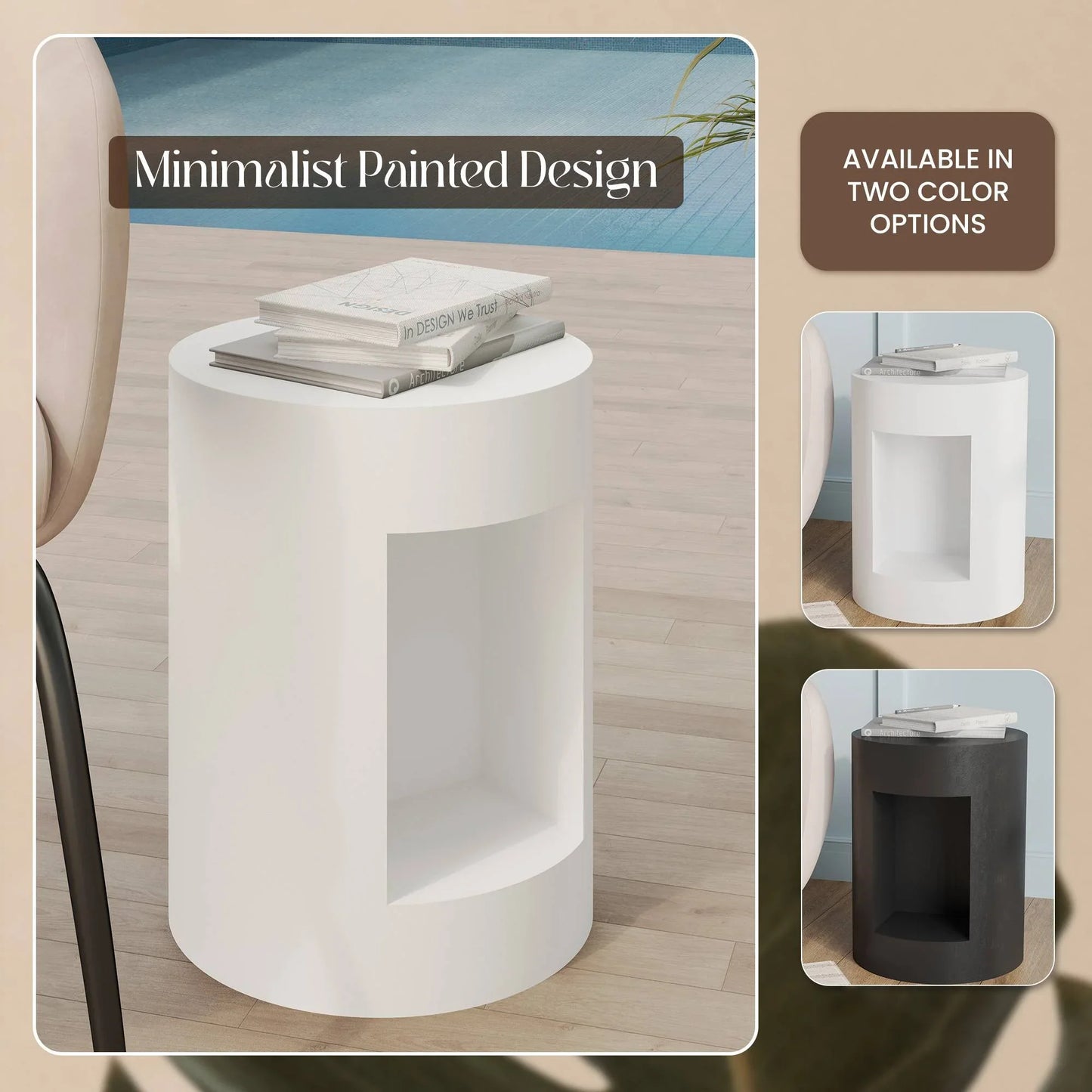 Nook 14" Wide Round Fiberstone Side Table With Open Storage Compartment - Elax Furniture