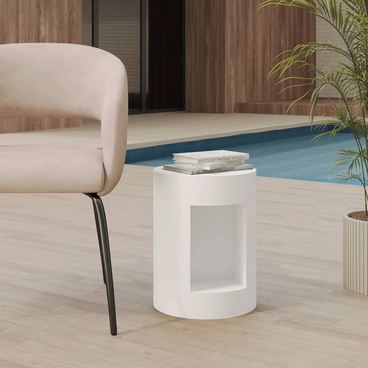 Nook 14" Wide Round Fiberstone Side Table With Open Storage Compartment - Elax Furniture