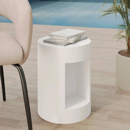 Nook 14" Wide Round Fiberstone Side Table With Open Storage Compartment - Elax Furniture