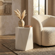 Nexovo Modern Round Fiberstone Side Table – Indoor Outdoor Accent Table