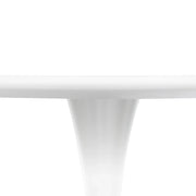 LeisureMod 5-Piece Dining Set Round White MDF Dining Table and 4 Acrylic Dining Chairs with Chrome Legs - Elax Furniture
