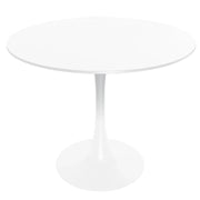 LeisureMod 5-Piece Dining Set Round White MDF Dining Table and 4 Acrylic Dining Chairs with Chrome Legs - Elax Furniture