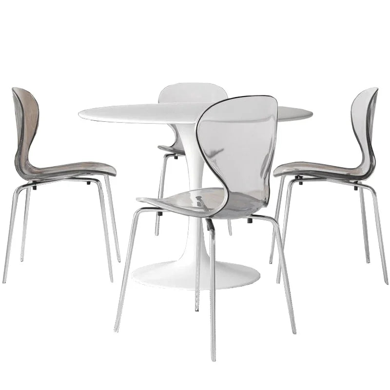 LeisureMod 5-Piece Dining Set Round White MDF Dining Table and 4 Acrylic Dining Chairs with Chrome Legs