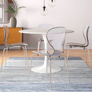 LeisureMod 5-Piece Dining Set Round White MDF Dining Table and 4 Acrylic Dining Chairs with Chrome Legs