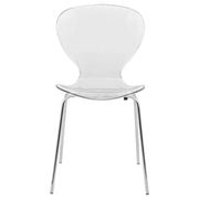 LeisureMod 5-Piece Dining Set Round White MDF Dining Table and 4 Acrylic Dining Chairs with Chrome Legs