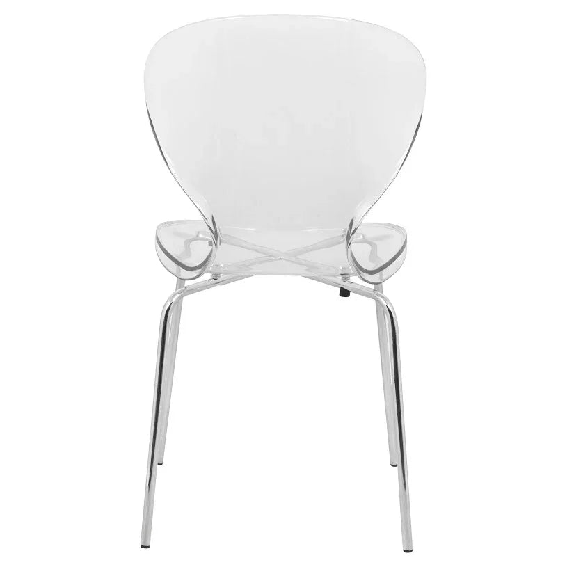 LeisureMod 5-Piece Dining Set Round White MDF Dining Table and 4 Acrylic Dining Chairs with Chrome Legs