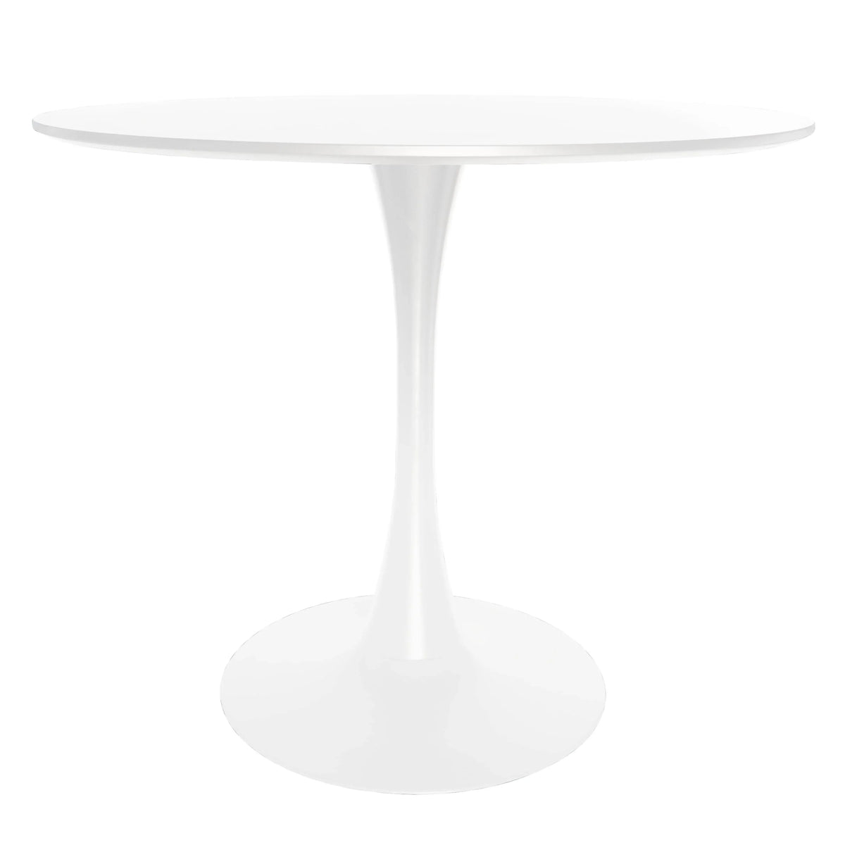 LeisureMod 5-Piece Dining Set Round White MDF Dining Table and 4 Acrylic Dining Chairs with Chrome Legs