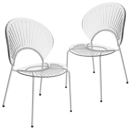 Opulent Modern Plastic Dining Chair in Chrome Metal Legs Set of 2 - Elax Furniture