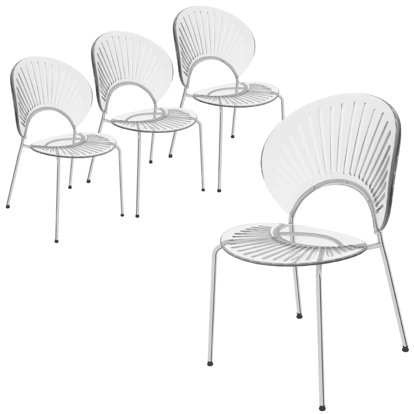 Opulent Modern Plastic Dining Chair in Chrome Metal Legs Set of 4 - Elax Furniture