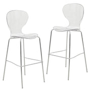 Oyster Mid-Century Modern Acrylic Barstool with Steel Frame in Chrome Finish Set of 2 - Elax Furniture