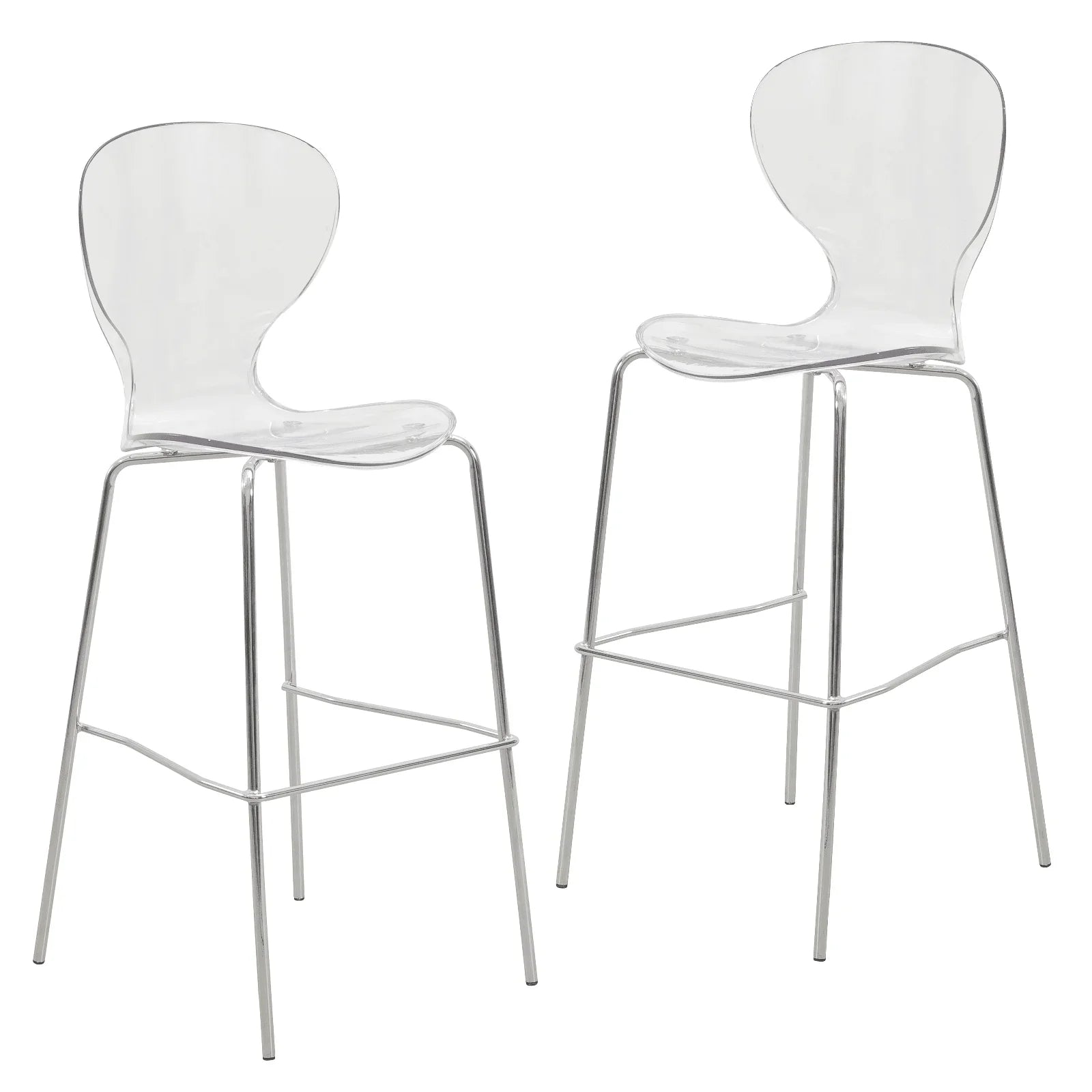 Oyster Mid-Century Modern Acrylic Barstool with Steel Frame in Chrome Finish Set of 2 - Elax Furniture