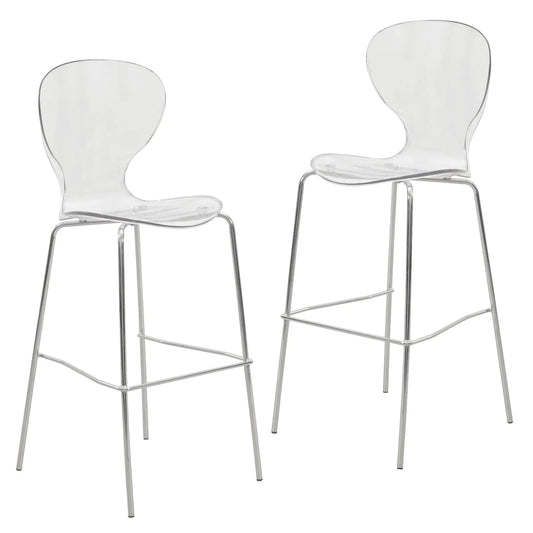 Oyster Mid-Century Modern Acrylic Barstool with Steel Frame in Chrome Finish Set of 2 - Elax Furniture