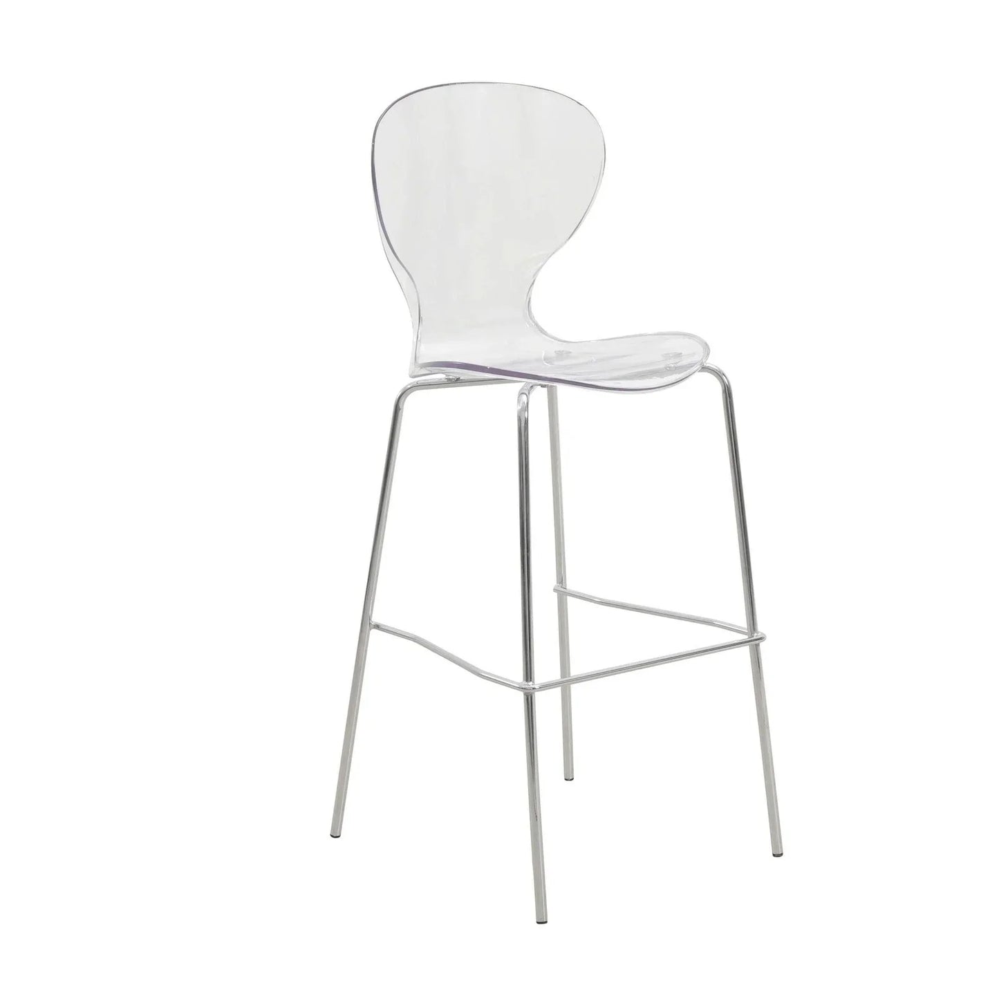Oyster Mid-Century Modern Acrylic Barstool with Steel Frame in Chrome Finish for Kitchen and Dining Room - Elax Furniture