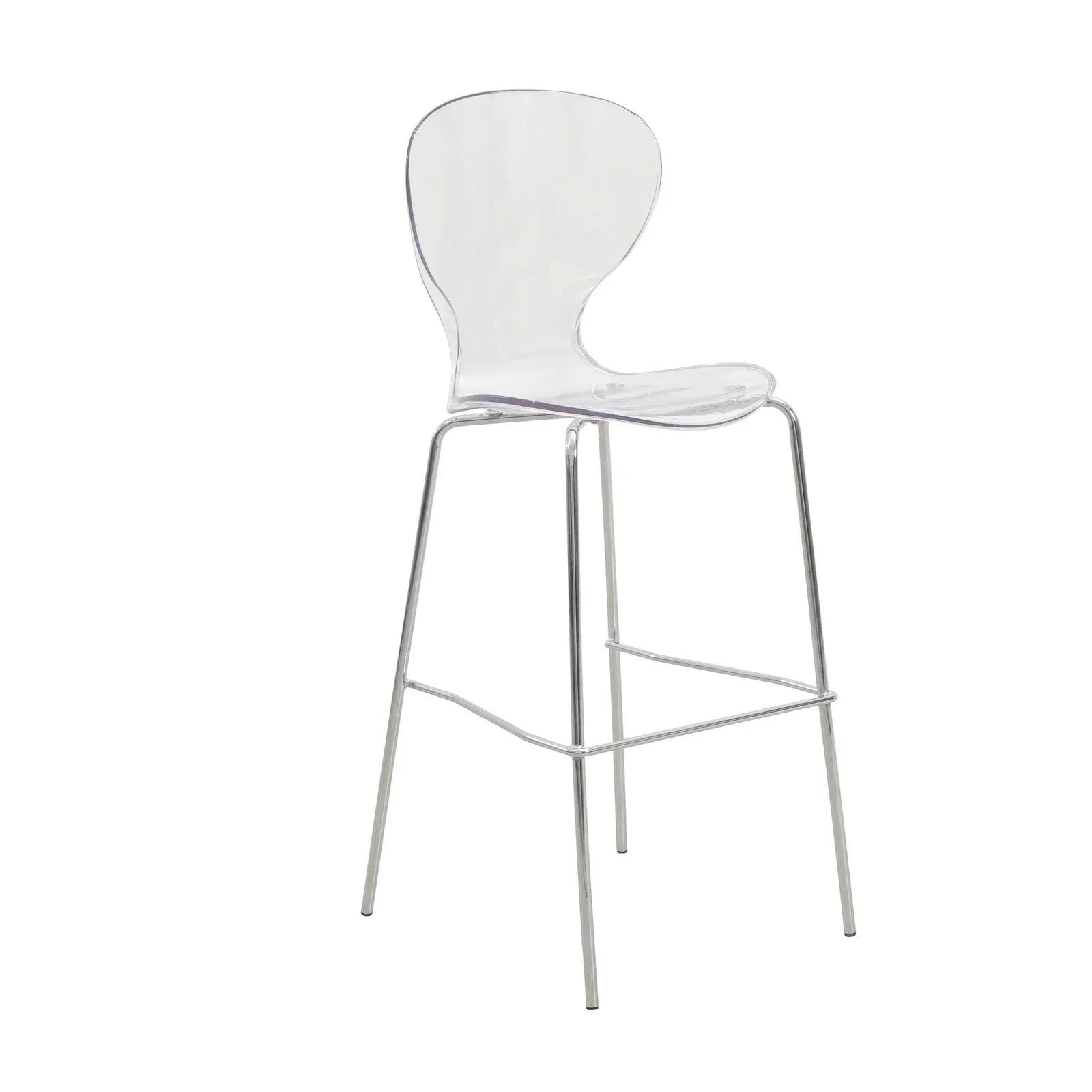 Oyster Mid-Century Modern Acrylic Barstool with Steel Frame in Chrome Finish for Kitchen and Dining Room - Elax Furniture