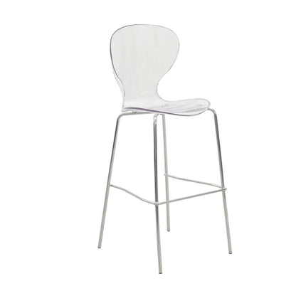 Oyster Mid-Century Modern Acrylic Barstool with Steel Frame in Chrome Finish for Kitchen and Dining Room - Elax Furniture