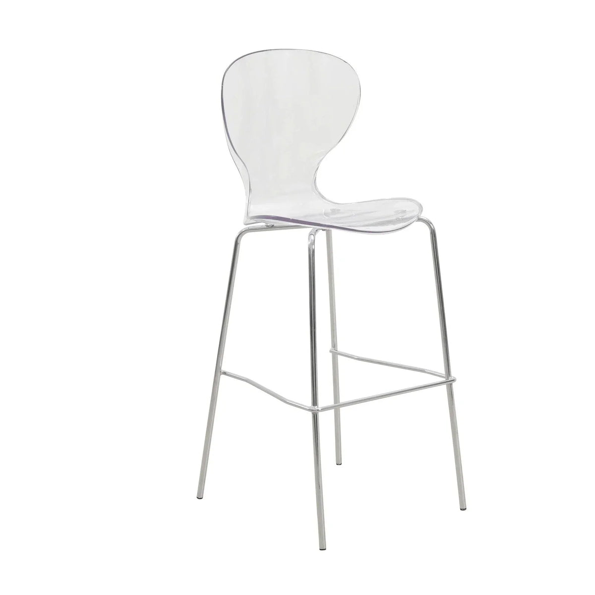 Oyster Mid-Century Modern Acrylic Barstool with Steel Frame in Chrome Finish Set of 2 - Elax Furniture
