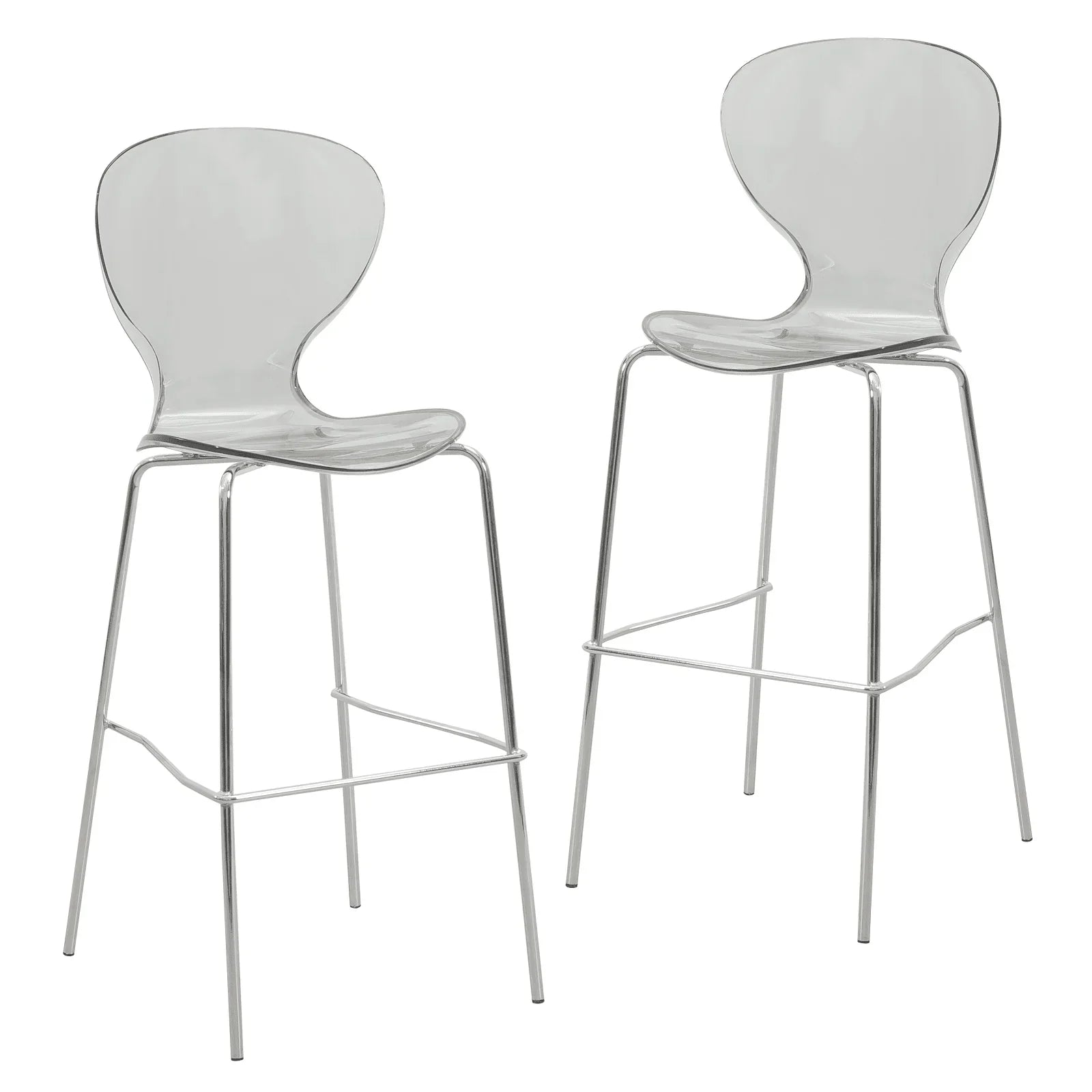 Oyster Mid-Century Modern Acrylic Barstool with Steel Frame in Chrome Finish Set of 2 - Elax Furniture