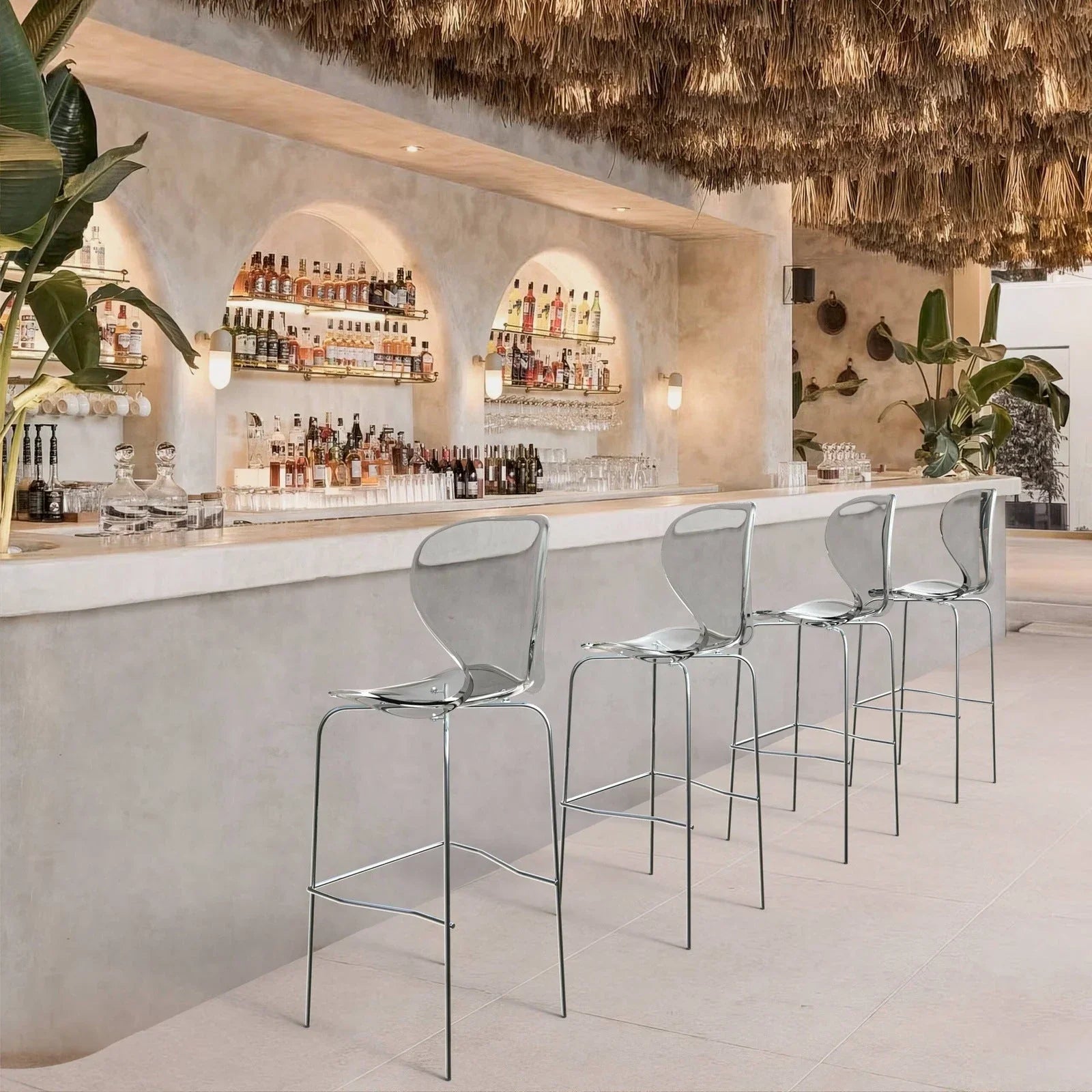 Oyster Mid-Century Modern Acrylic Barstool with Steel Frame in Chrome Finish for Kitchen and Dining Room - Elax Furniture