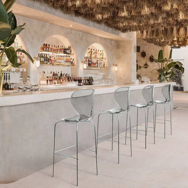 Oyster Mid-Century Modern Acrylic Barstool with Steel Frame in Chrome Finish for Kitchen and Dining Room - Elax Furniture