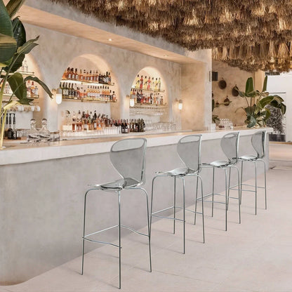 Oyster Mid-Century Modern Acrylic Barstool with Steel Frame in Chrome Finish for Kitchen and Dining Room - Elax Furniture