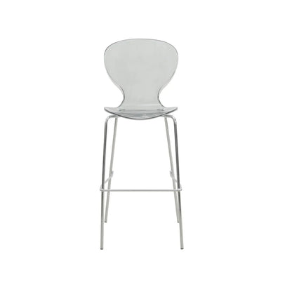 Oyster Mid-Century Modern Acrylic Barstool with Steel Frame in Chrome Finish for Kitchen and Dining Room - Elax Furniture