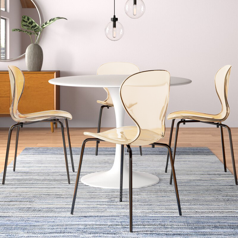 Oyster Modern Stackable Dining Side Chair with Chrome/White/Black Stainless Steel Legs Black Transparent Amber Dining Chair Leisuremod