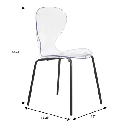 LeisureMod 5-Piece Dining Set Round Black MDF Dining Table and 4 Acrylic Dining Chairs with Chrome Legs - Elax Furniture