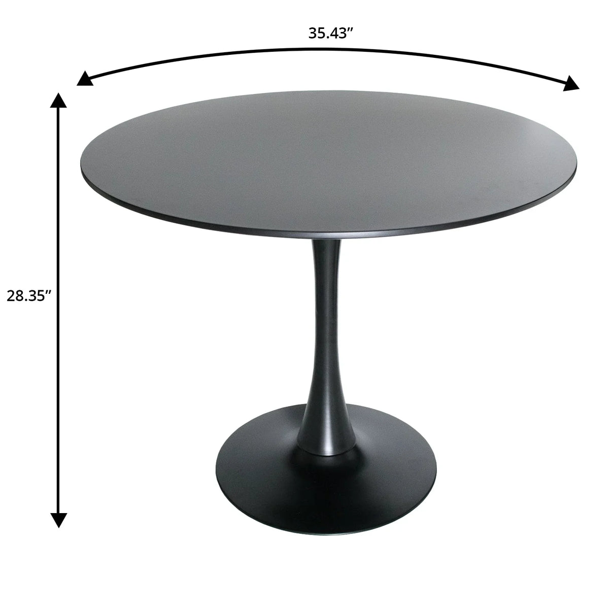LeisureMod 5-Piece Dining Set Round Black MDF Dining Table and 4 Acrylic Dining Chairs with Chrome Legs - Elax Furniture