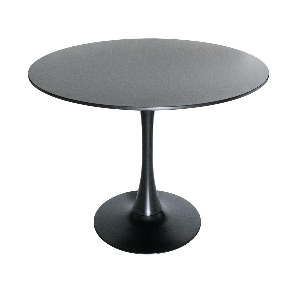 LeisureMod 5-Piece Dining Set Round Black MDF Dining Table and 4 Acrylic Dining Chairs with Chrome Legs - Elax Furniture