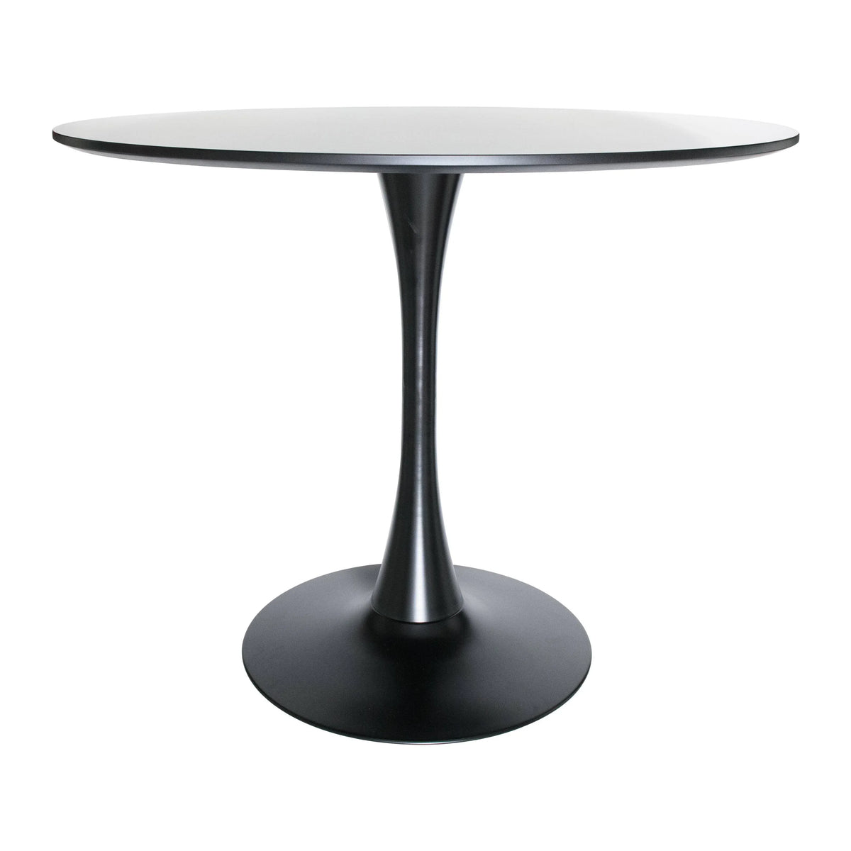 LeisureMod 5-Piece Dining Set Round Black MDF Dining Table and 4 Acrylic Dining Chairs with Chrome Legs - Elax Furniture