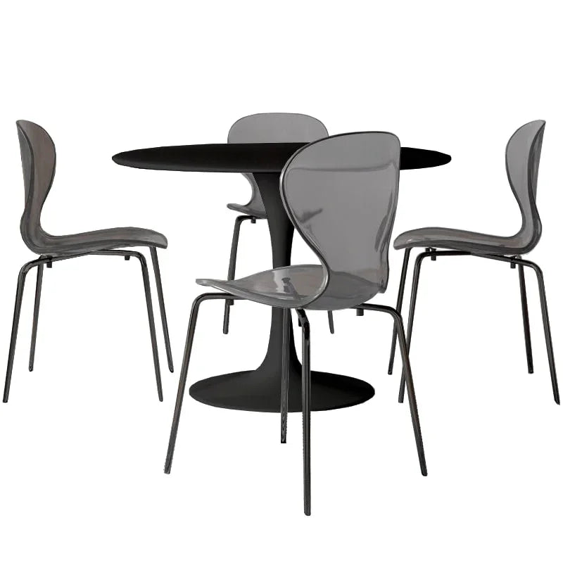 LeisureMod 5-Piece Dining Set Round Black MDF Dining Table and 4 Acrylic Dining Chairs with Chrome Legs - Elax Furniture