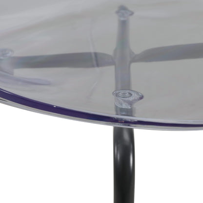 LeisureMod 5-Piece Dining Set Round Black MDF Dining Table and 4 Acrylic Dining Chairs with Chrome Legs - Elax Furniture