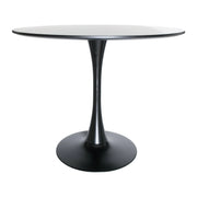 LeisureMod 5-Piece Dining Set Round Black MDF Dining Table and 4 Acrylic Dining Chairs with Chrome Legs - Elax Furniture