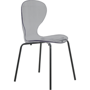 Oyster Modern Stackable Dining Side Chair with Chrome/White/Black Stainless Steel Legs Black Transparent Black Dining Chair Leisuremod