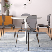 Oyster Modern Stackable Dining Side Chair with Chrome/White/Black Stainless Steel Legs Black Transparent Black Dining Chair Leisuremod