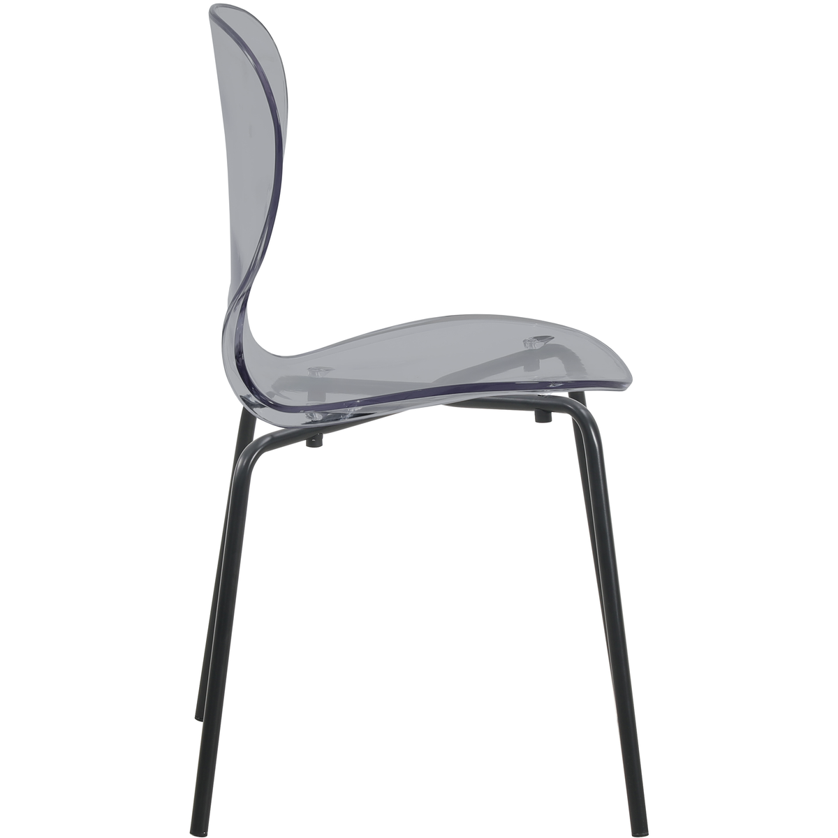 Oyster Modern Stackable Dining Side Chair with Chrome/White/Black Stainless Steel Legs Black Transparent Black Dining Chair Leisuremod
