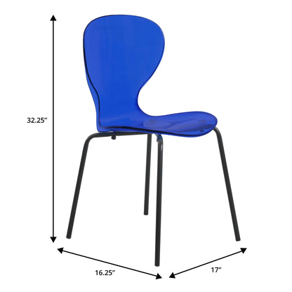 LeisureMod 5-Piece Dining Set Round Black MDF Dining Table and 4 Acrylic Dining Chairs with Chrome Legs - Elax Furniture