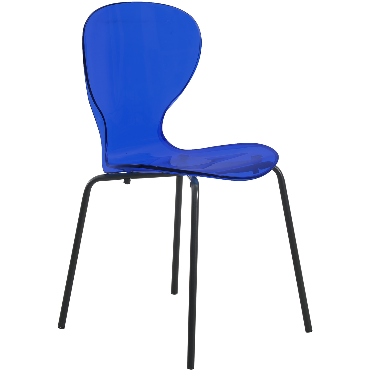 Oyster Modern Stackable Dining Side Chair with Chrome/White/Black Stainless Steel Legs Black Transparent Blue Dining Chair Leisuremod