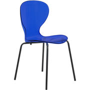 Oyster Modern Stackable Dining Side Chair with Chrome/White/Black Stainless Steel Legs Black Transparent Blue Dining Chair Leisuremod