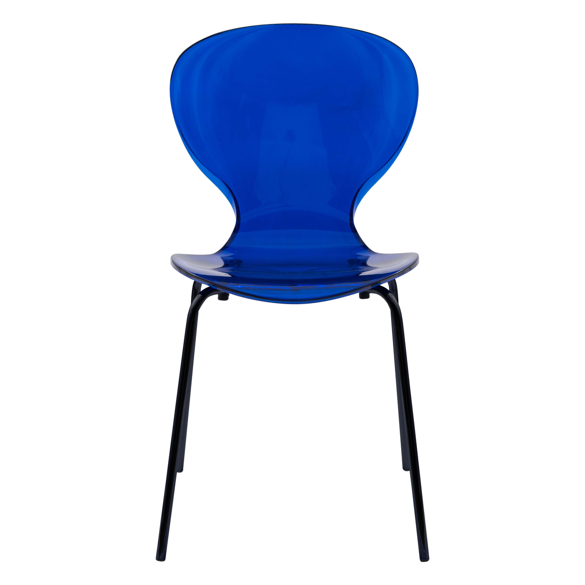 Oyster Modern Stackable Dining Side Chair with Chrome/White/Black Stainless Steel Legs Black Transparent Blue Dining Chair Leisuremod