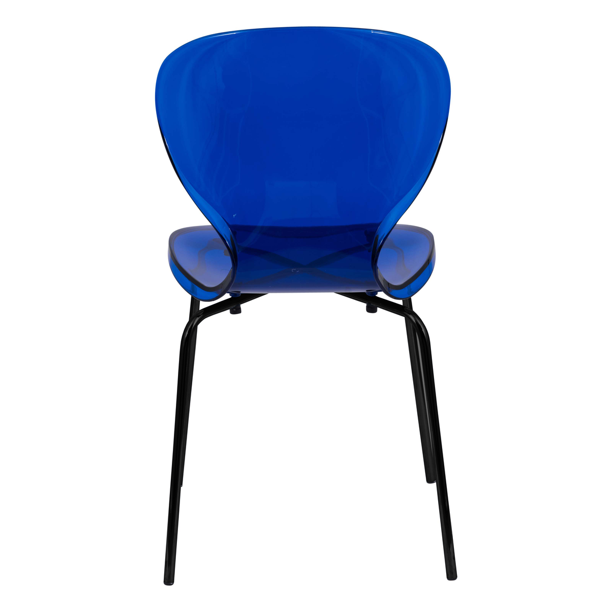 Oyster Modern Stackable Dining Side Chair with Chrome/White/Black Stainless Steel Legs Black Transparent Blue Dining Chair Leisuremod