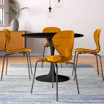 LeisureMod 5-Piece Dining Set Round Black MDF Dining Table and 4 Acrylic Dining Chairs with Chrome Legs - Elax Furniture