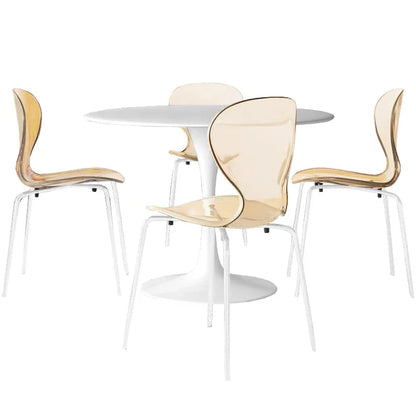 LeisureMod 5-Piece Dining Set Round White MDF Dining Table and 4 Acrylic Dining Chairs with White Base - Elax Furniture