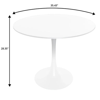 LeisureMod 5-Piece Dining Set Round White MDF Dining Table and 4 Acrylic Dining Chairs with White Base - Elax Furniture