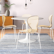 Oyster Modern Stackable Dining Side Chair with Chrome/White/Black Stainless Steel Legs White Transparent Amber Dining Chair Leisuremod