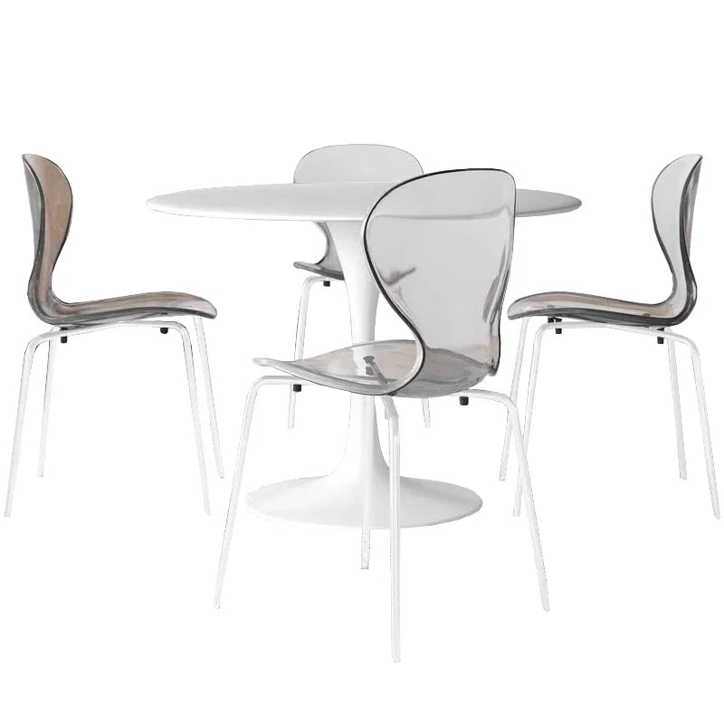 LeisureMod 5-Piece Dining Set Round White MDF Dining Table and 4 Acrylic Dining Chairs with White Base - Elax Furniture