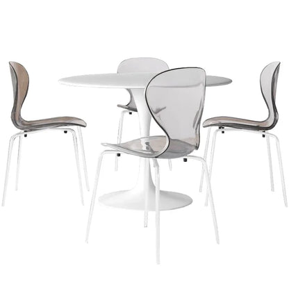 LeisureMod 5-Piece Dining Set Round White MDF Dining Table and 4 Acrylic Dining Chairs with White Base - Elax Furniture