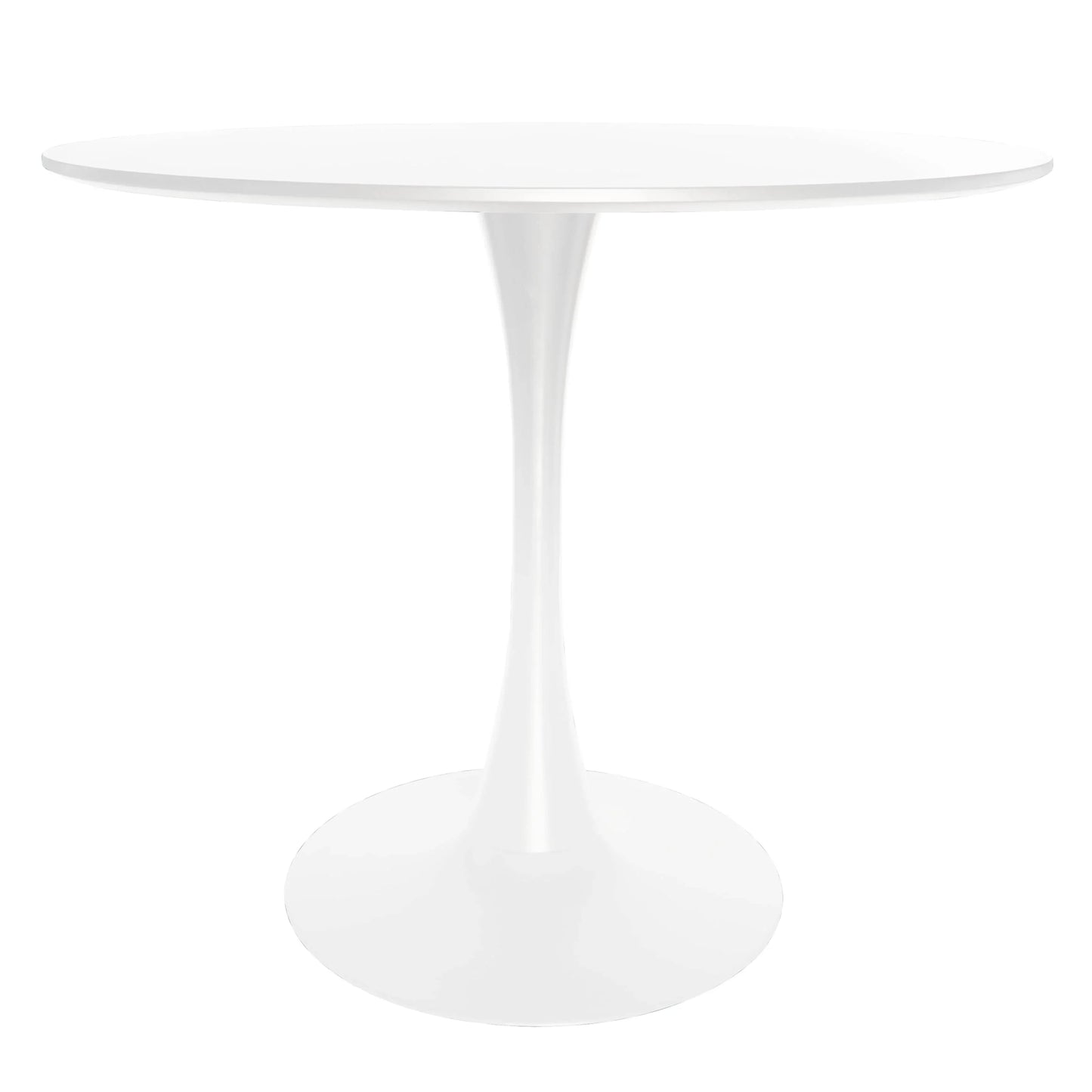 LeisureMod 5-Piece Dining Set Round White MDF Dining Table and 4 Acrylic Dining Chairs with White Base - Elax Furniture