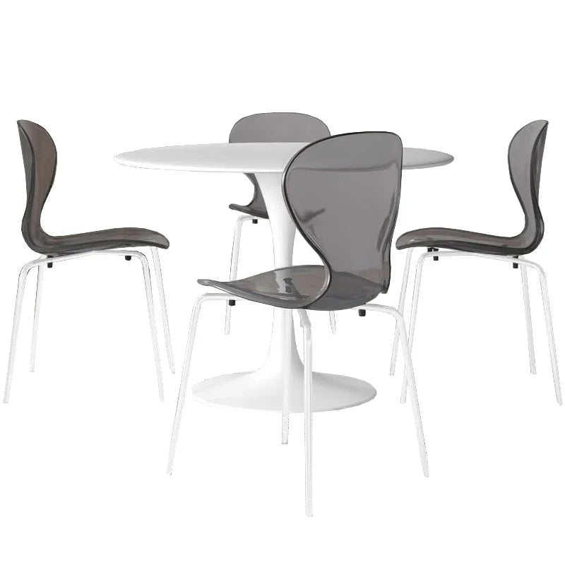 LeisureMod 5-Piece Dining Set Round White MDF Dining Table and 4 Acrylic Dining Chairs with White Base - Elax Furniture
