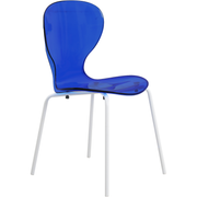 Oyster Modern Stackable Dining Side Chair with Chrome/White/Black Stainless Steel Legs White Transparent Blue Dining Chair Leisuremod
